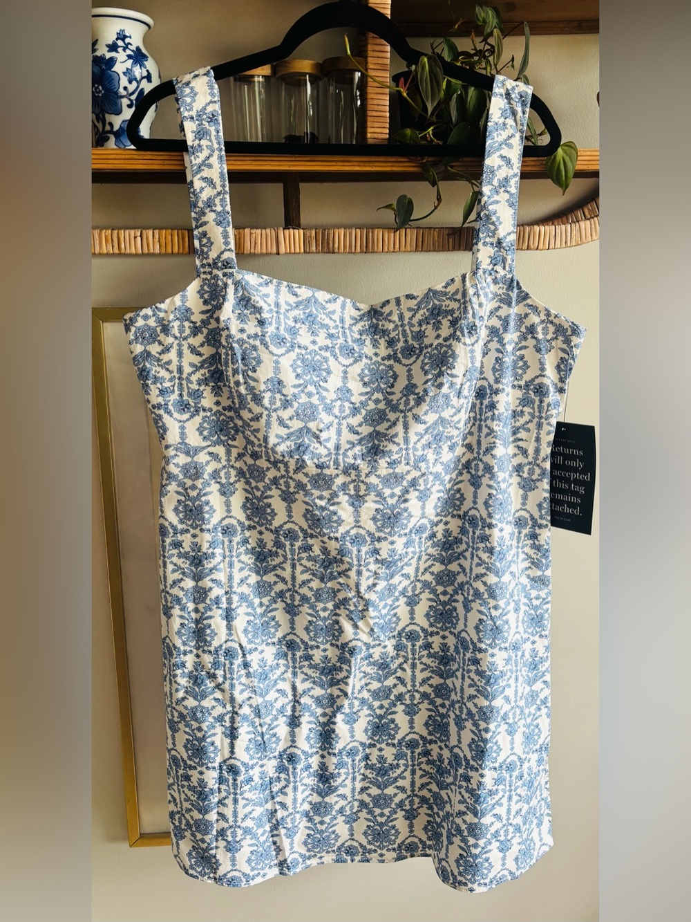 Hyacinth House Blue Floral Square-Neck Mini Dress NWT